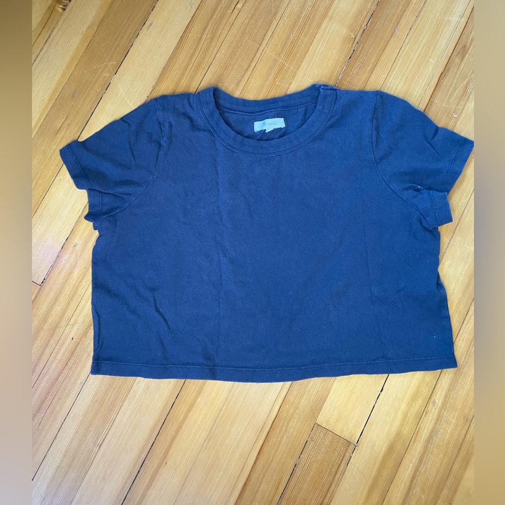 Madewell Over sized Baby doll Crop top. Dark grey cotton tee.
